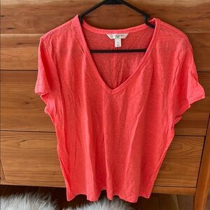 Coral Linen V-Neck Women's Top